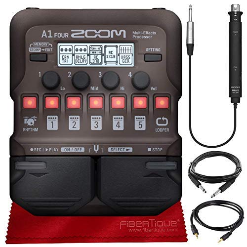 Zoom A1 FOUR Acoustic Instrument Multi-Effect Processor for Acoustic Guitar, Saxophone, Trumpet, Violin, Harmonica or Acoustic Bass + Cables & Fibertique Microfiber Cleaning Cloth Zoom A1 FOUR Acoustic Instrument Multi-Effect Processor for Acoustic Guitar, Saxophone, Trumpet, Violin, Harmonica or Acoustic Bass + Cables & Fibertique Microfiber Cleaning Cloth